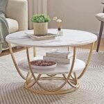 Round Coffee Table for Living Room | Modern Sofa Side Table with 2-Tier Storage