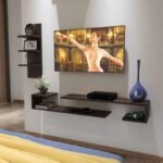 Black Stack Engineered Wood TV Entertainment Wall Unit